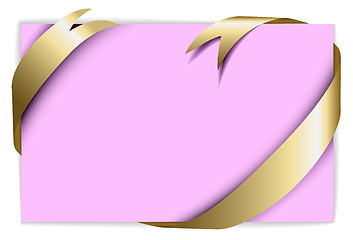 Image showing Golden ribbon around blank rose paper