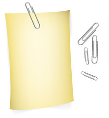 Image showing Yellow paper with paperclips