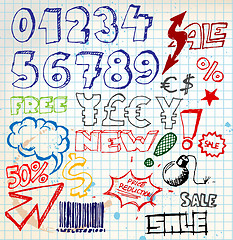 Image showing Set of colorful doodle eshop / advert elements