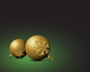 Image showing Christmas card - Golden bulbs with snowflakes ornaments