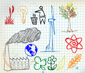 Image showing Set of colorful ecology hand-drawn icons