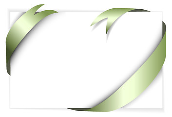 Image showing Green metal vector ribbon around blank white paper