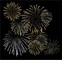 Image showing Set of silver and golden fireworks