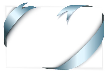 Image showing Blue metal vector ribbon around blank white paper