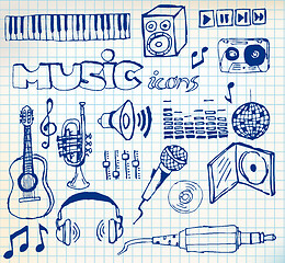 Image showing Set of music hand-drawn icons