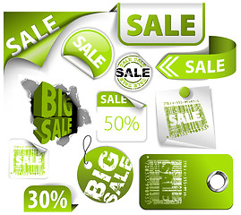 Image showing Set of green discount elements