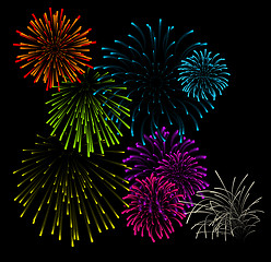 Image showing Set of fireworks vector illustrations