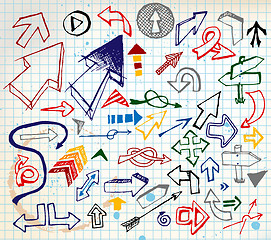 Image showing Big set of various colorful doodle arrows