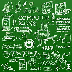 Image showing Set of white hand-drawn computer icons