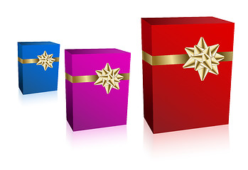 Image showing Three gift boxec with golden bow