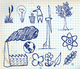 Image showing Set of ecology hand-drawn icons