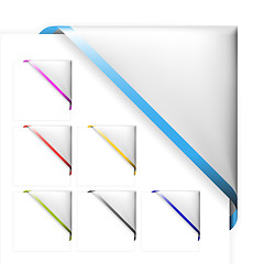 Image showing Set of white corner ribbons with colored thin border