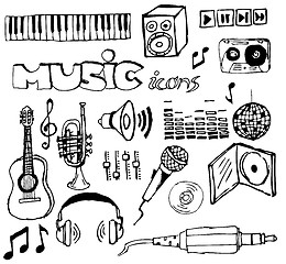 Image showing Set of music hand-drawn icons