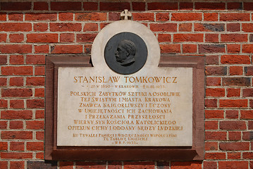 Image showing The plaque in the wall of St Mary's Church in Cracow