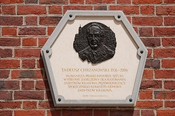 Image showing The plaque in the wall of St Mary's Church in Cracow