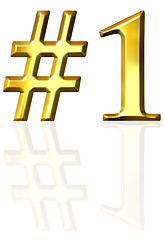 Image showing 3d golden number one with reflection