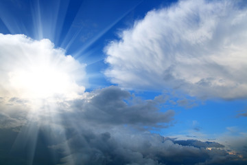 Image showing beauty sky with sun and clouds