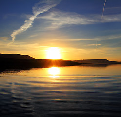 Image showing morning lake landscape with sunrise