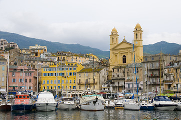 Image showing old port Bastia Corsica France with St. John the Baptist church 