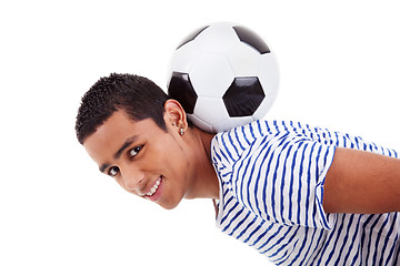 Image showing handsome latin boy holding a soccer ball