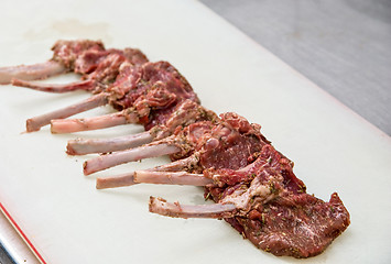 Image showing raw marinated lamb meat