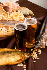 Image showing Beer and snacks set