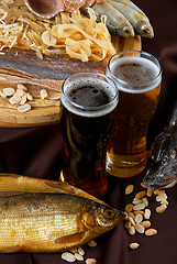 Image showing Beer and snacks set