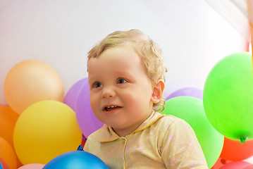 Image showing baby boy with colorful balloons