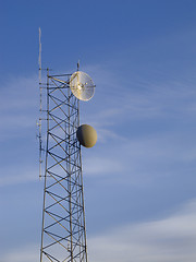 Image showing telecommunications tower with blue sky in background