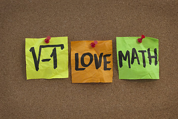 Image showing I love math - concept on bulletin board