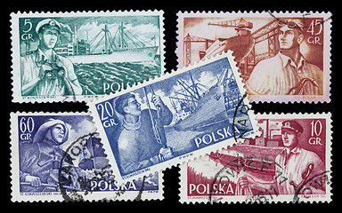 Image showing sea related proffesions on vintage stamps