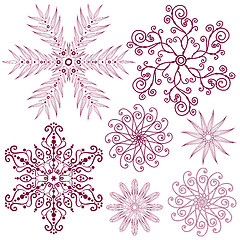 Image showing Set dark lilas snowflakes 