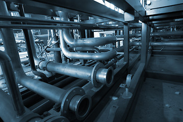 Image showing Installation of industrial pipelines in blue tones    