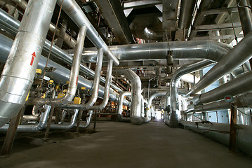 Image showing Industrial zone, Steel pipelines inside factory 