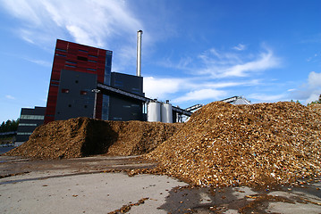 Image showing bio power plant with storage of wooden fuel