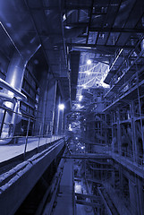 Image showing Industrial zone, Steel pipelines in blue tones