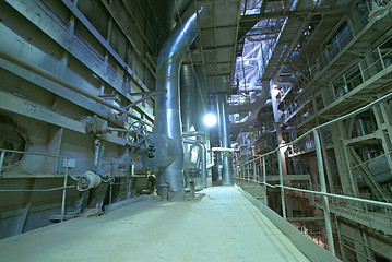 Image showing Industrial zone, Steel pipelines in blue tones  