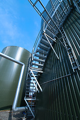 Image showing Industrial zone, Steel pipelines in blue tones