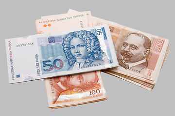 Image showing Croatian Kuna banknotes isolated on gray
