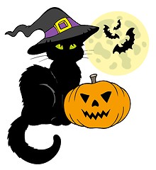 Image showing Halloween cat silhouette with Moon