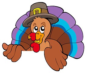 Image showing Lurking cartoon turkey in hat