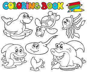 Image showing Coloring book with marine animals 1