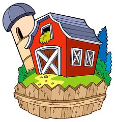 Image showing Cartoon red barn with fence