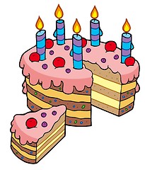 Image showing Cartoon sliced birthday cake
