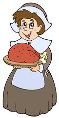 Image showing Pilgrim woman with roast turkey