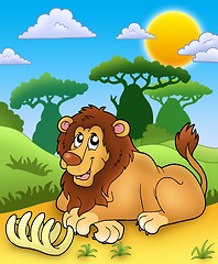 Image showing Cute lion with bone
