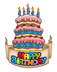 Image showing Happy birthday theme with tall cake