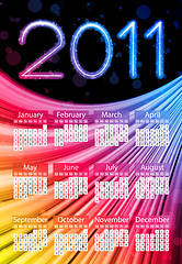 Image showing Colorful 2011 Calendar on Black Background. Rainbow Colors