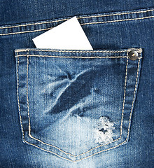 Image showing Blank business card in blue jeans pocket