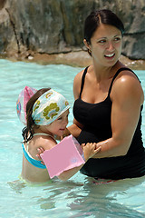 Image showing Woman and child in pool